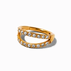 Claire's Bijoux Premium|Bijoux De Piercing-Anneau de nez 0,8 mm double rang de strass en titane couleur dorée