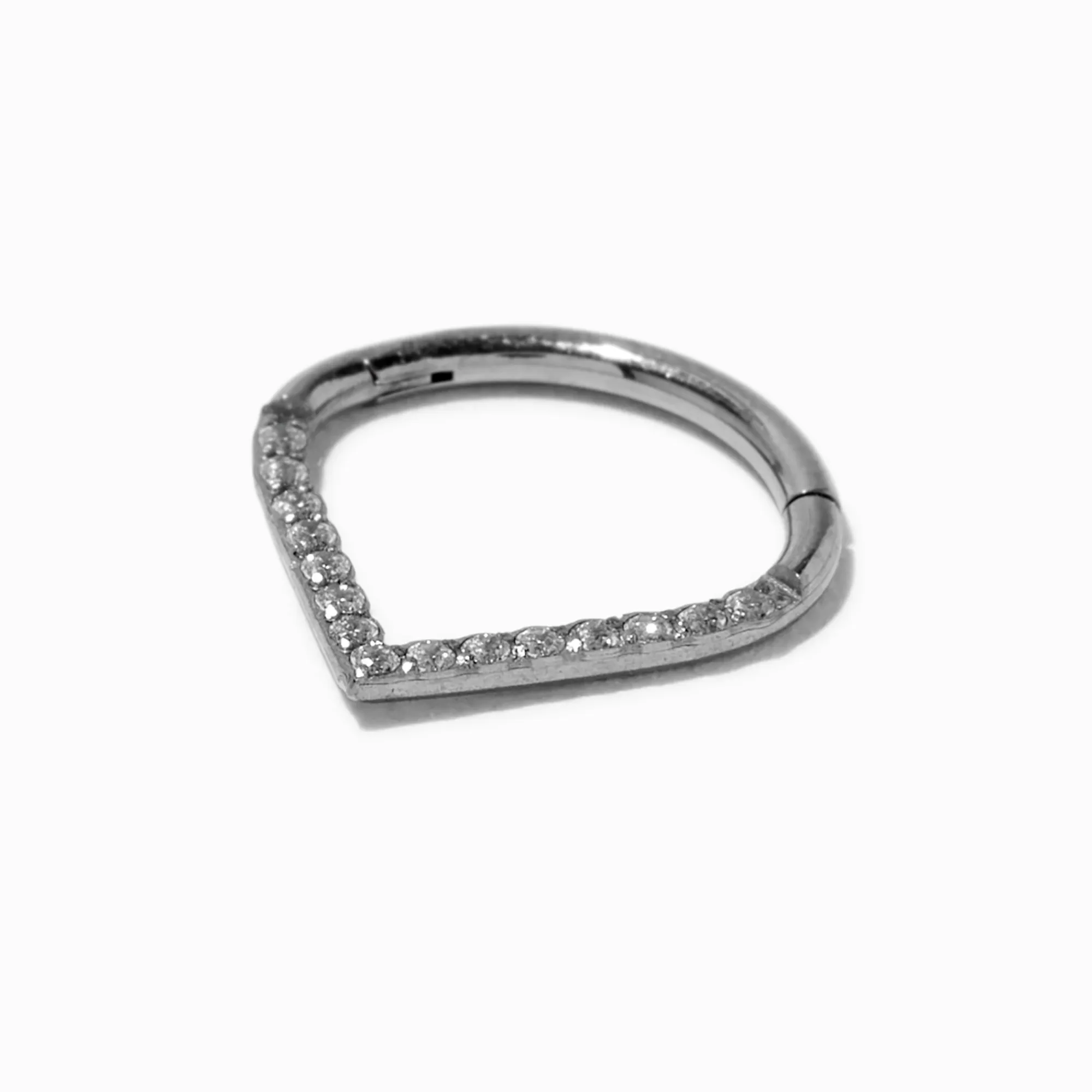 Claire's Bijoux Premium|Bijoux De Piercing-Anneau en pointe orné de strass 1,2 mm pour piercing septum en titane couleur argentée