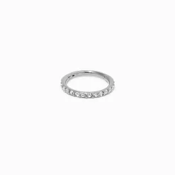 Claire's Bijoux Premium|Bijoux De Piercing-Anneau pour le nez à charnière strass 0,8 mm en titane couleur argentée
