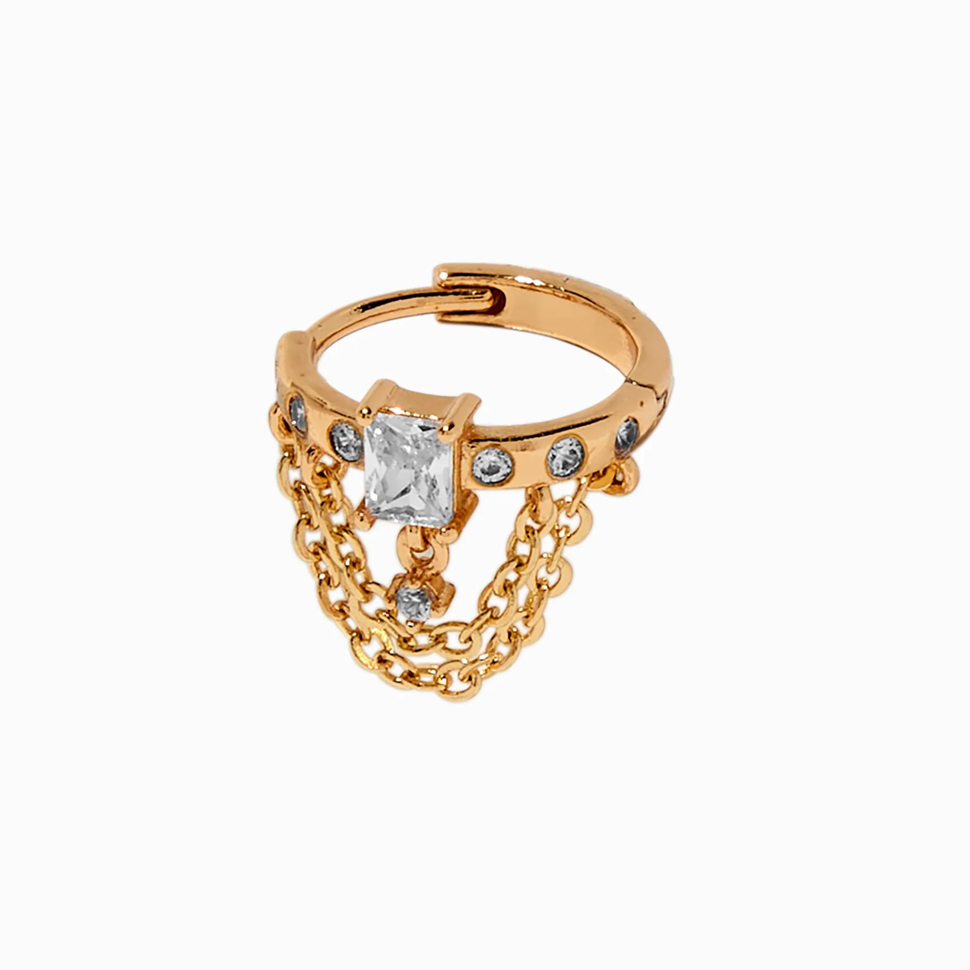 Claire's Clous D'oreilles|Bijoux Premium-Anneau pour piercing conque 1,0 mm chaîne swag en zircon cubique acier inoxydable couleur dorée