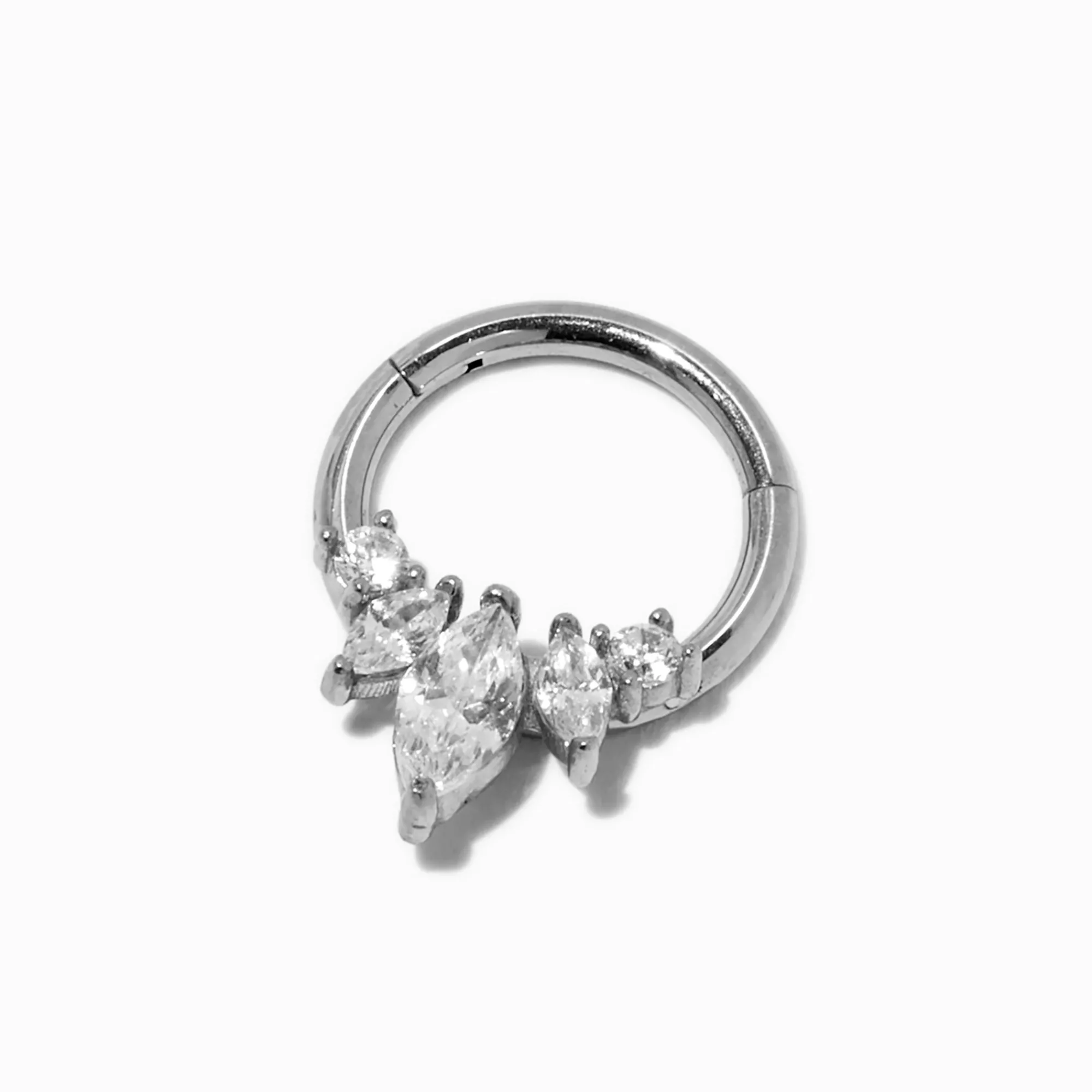 Claire's Clous D'oreilles|Bijoux Premium-Anneau pour piercing septum couronne 1,2 mm avec zircon cubique en acier inoxydable couleur argentée