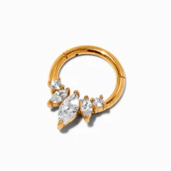 Claire's Clous D'oreilles|Bijoux Premium-Anneau pour piercing septum 1,2 mm en zircon cubique acier inoxydable couleur dorée