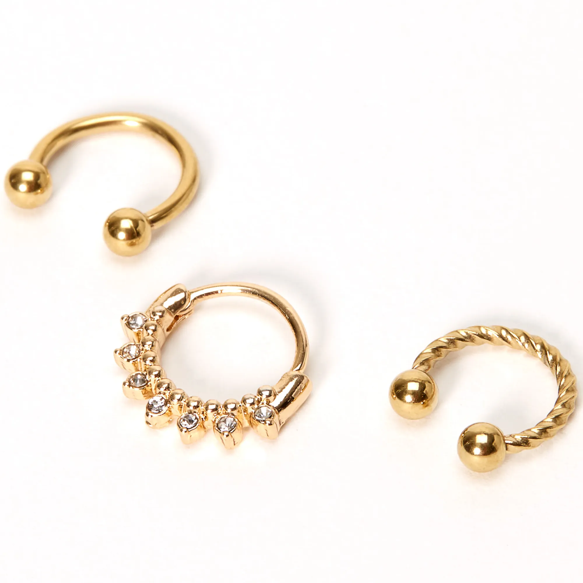 Claire's Bijoux De Piercing-Anneaux de cartilage torsadés avec strass 1,2 mm couleur dorée - Lot de 3