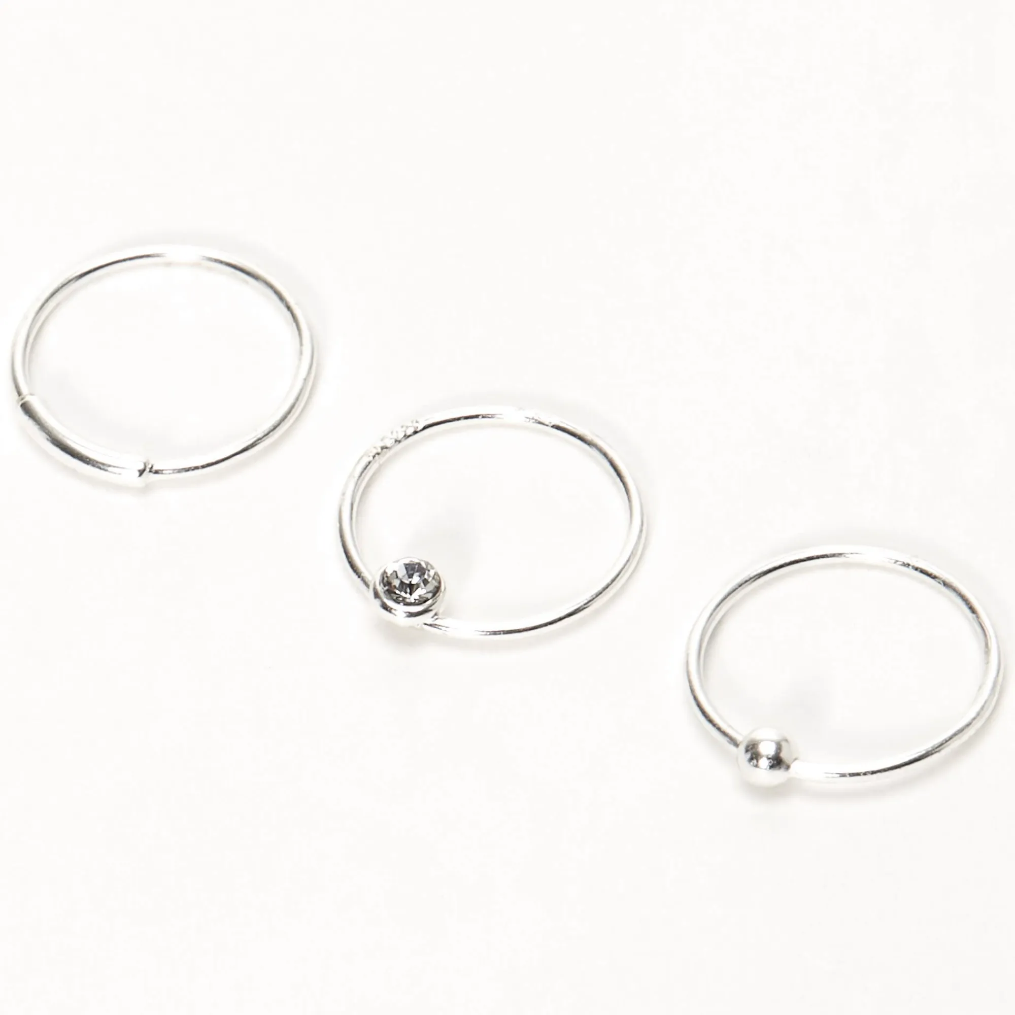 Claire's Bijoux Premium|Bijoux De Piercing-Anneaux de nez avec strass barre boule 0,6 mm couleur argentée - Lot de 3