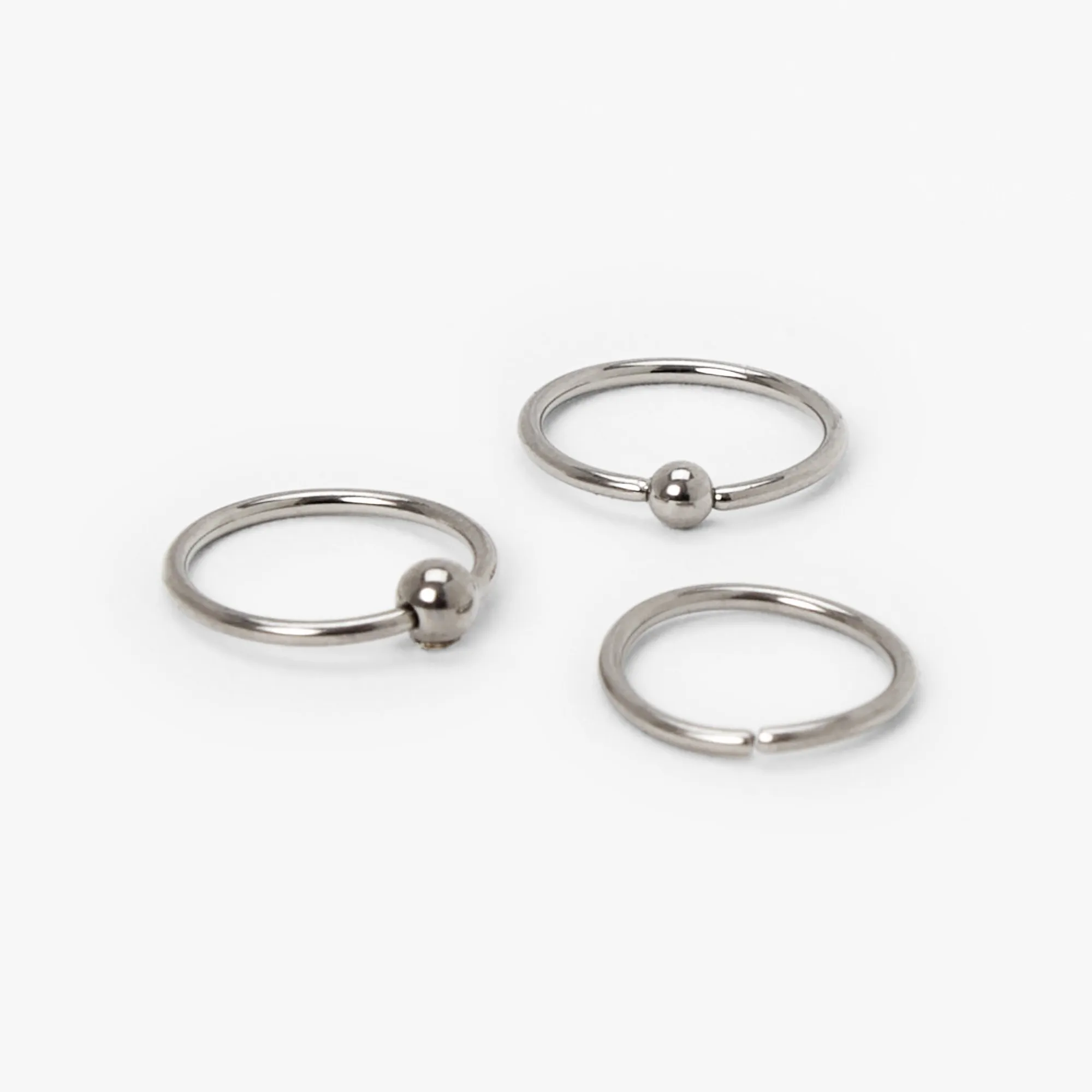 Claire's Bijoux De Piercing|Bijoux Premium-Anneaux de nez boules lisses 0,8 mm couleur titanée et couleur argentée - Lot de 3