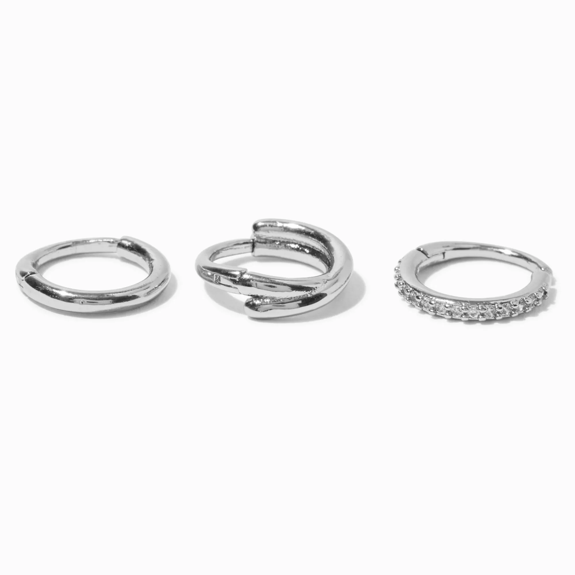 Claire's Bijoux De Piercing-Anneaux de nez 1,0 mm torsadés en zircon cubique et acier inoxydable couleur argentée - Lot de 3