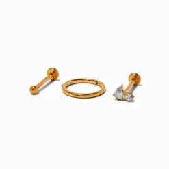 Claire's Bijoux De Piercing-Anneaux de piercing de cartilage sans filet clou et anneau 1,0 mm zircon cubique titane couleur dorée - Lot de 3