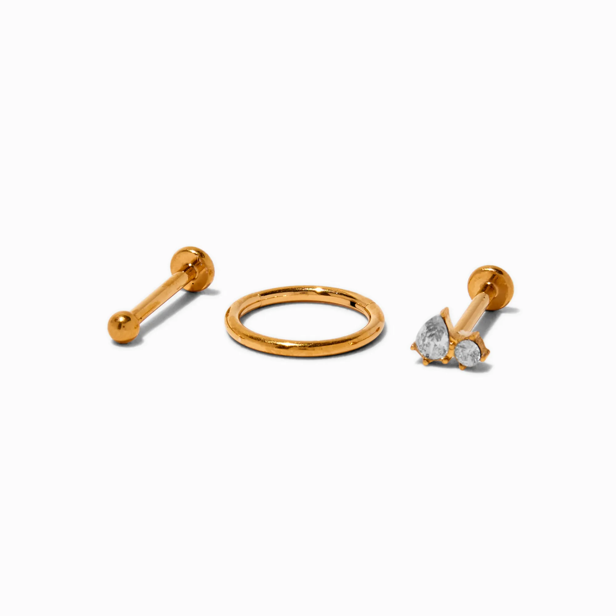 Claire's Bijoux De Piercing-Anneaux de piercing de cartilage sans filet clou et anneau 1,0 mm zircon cubique titane couleur dorée - Lot de 3