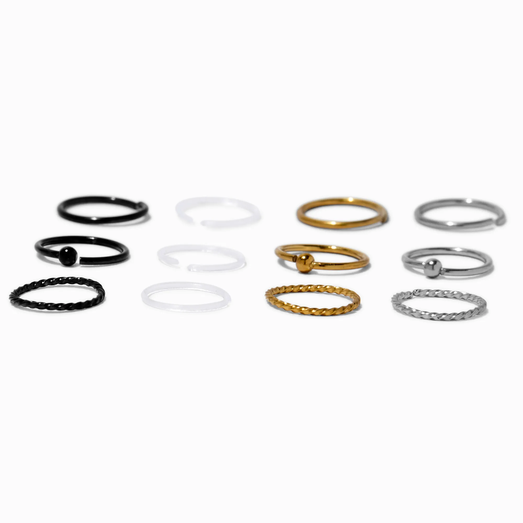 Claire's Bijoux De Piercing-Anneaux et clous de piercing de nez aux designs variés 0,8 mm en BioFlex® - Lot de 12