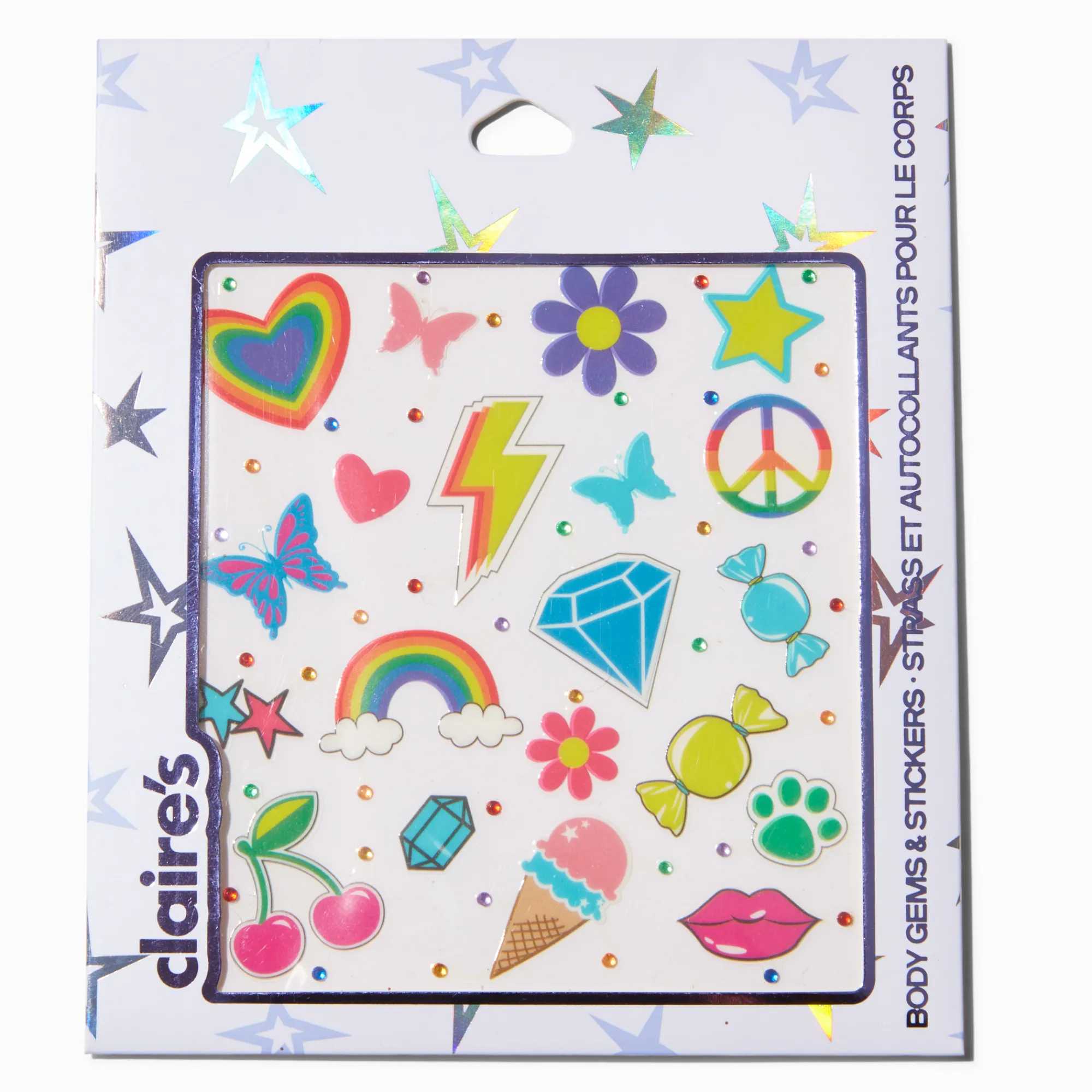 Claire's Paillettes Et Bijoux De Peau-Autocollants pour le corps styles variés arc-en-ciel