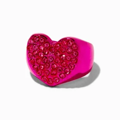 Claire's Bagues-Bague cœur bling-bling rose