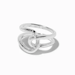 Claire's Bagues-Bague entrecroisée façon métal en fusion couleur argentée
