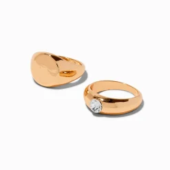 Claire's Bagues-Bagues chevalières couleur dorée - Lot de 2