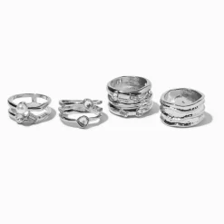 Claire's Bagues-Bagues de caractère style métal fondu couleur argentée - Lot de 4