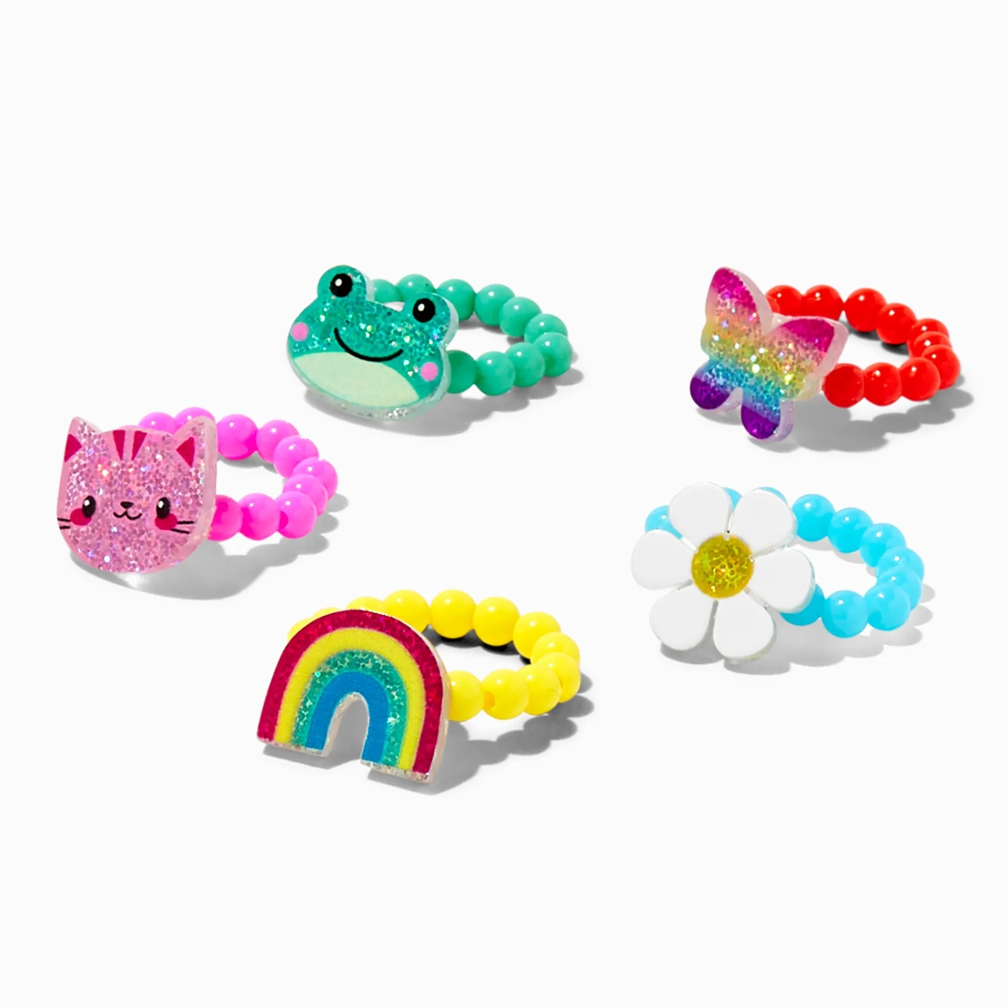 Claire's Bagues-Bagues élastiques perlées avec breloques créatures Claire's Club - Lot de 5