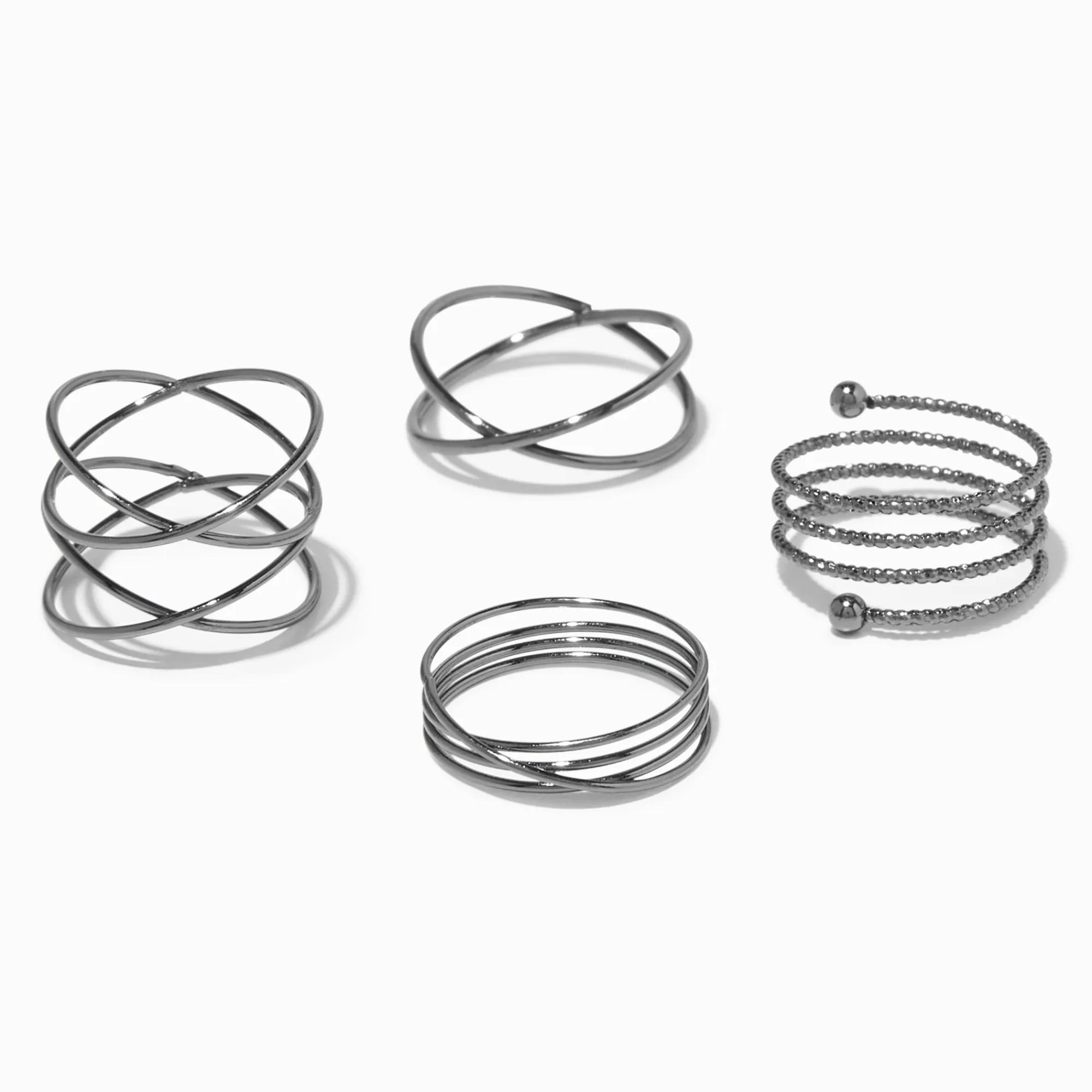 Claire's Bagues-Bagues spirale couleur hématite (lot de 4)