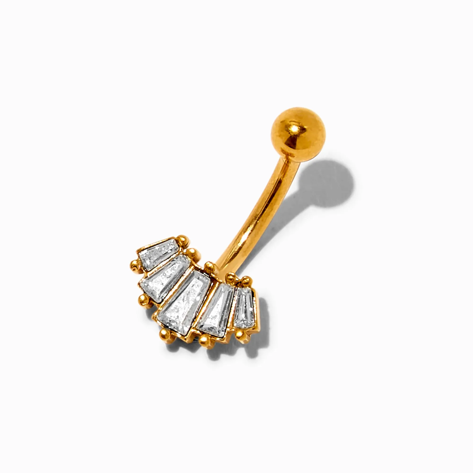 Claire's Clous D'oreilles|Bijoux Premium-Barre de nombril double en zircon cubique 1,6 mm en titane couleur dorée