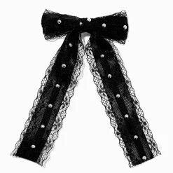 Claire's Noeuds Pour Cheveux|Barrettes Et Pinces-Barrette à nœud cloutée dentelle noire