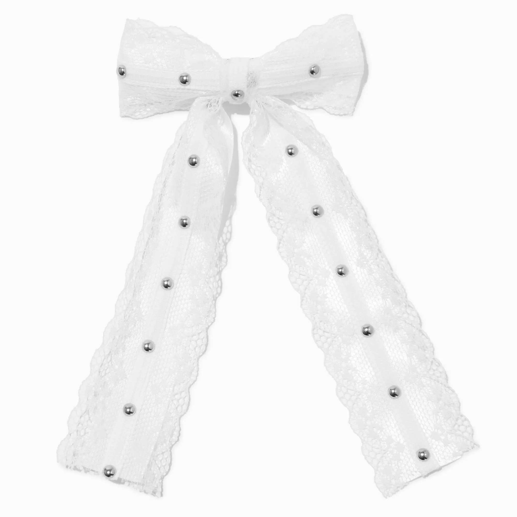 Claire's Noeuds Pour Cheveux|Barrettes Et Pinces-Barrette à nœud cloutée dentelle blanche