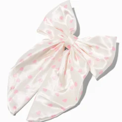 Claire's Noeuds Pour Cheveux|Barrettes Et Pinces-Barrette à nœud cœurs roses satin blanc Claire's Club