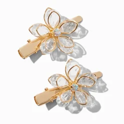 Claire's Barrettes Et Pinces-Barrettes à cheveux à fleurs en strass couleur dorée Claire's Club - Lot de 2