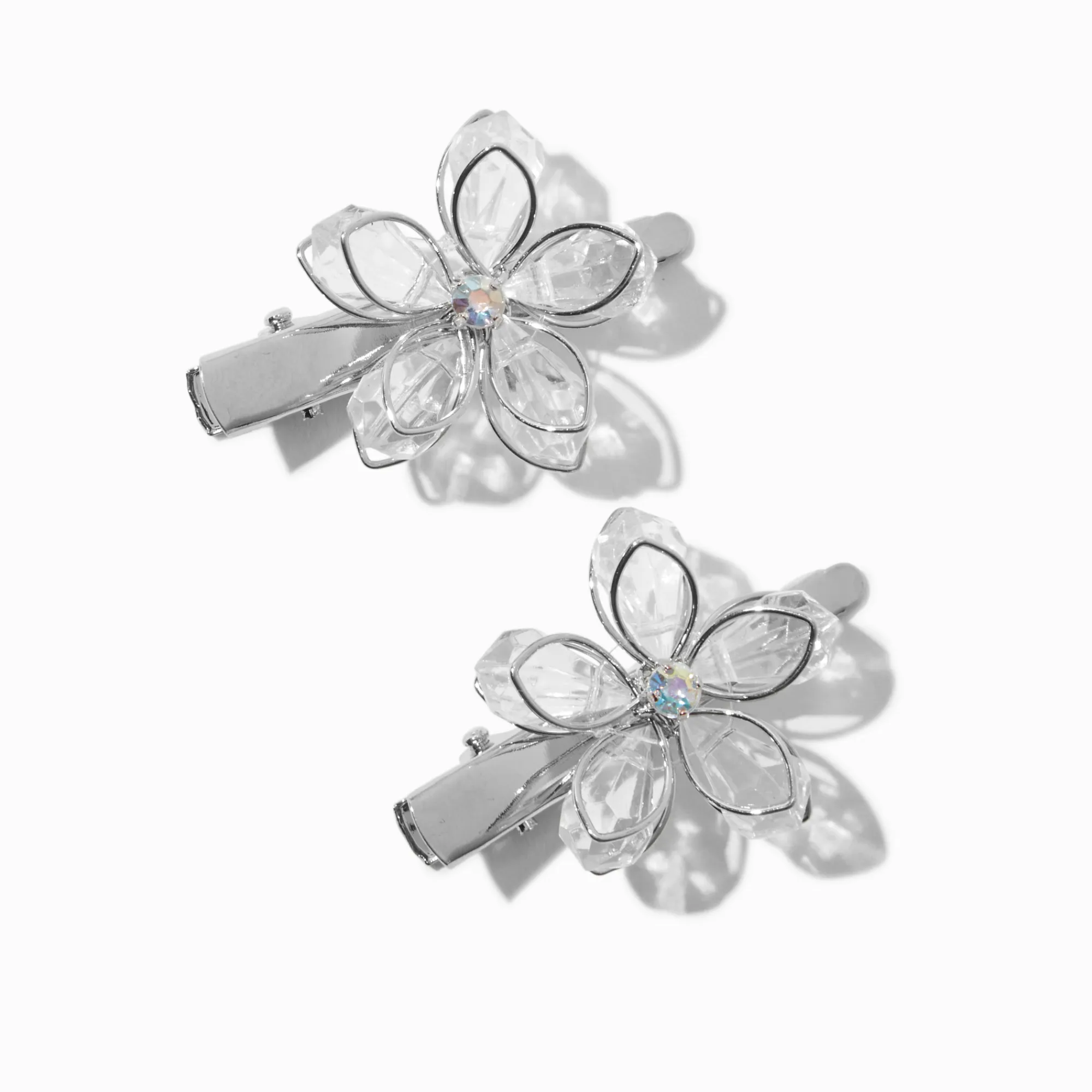 Claire's Barrettes Et Pinces-Barrettes à cheveux à fleurs en strass couleur argentée Claire's Club - Lot de 2
