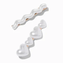 Claire's Barrettes Et Pinces-Barrettes cœur et vague perle d'imitation - Lot de 2