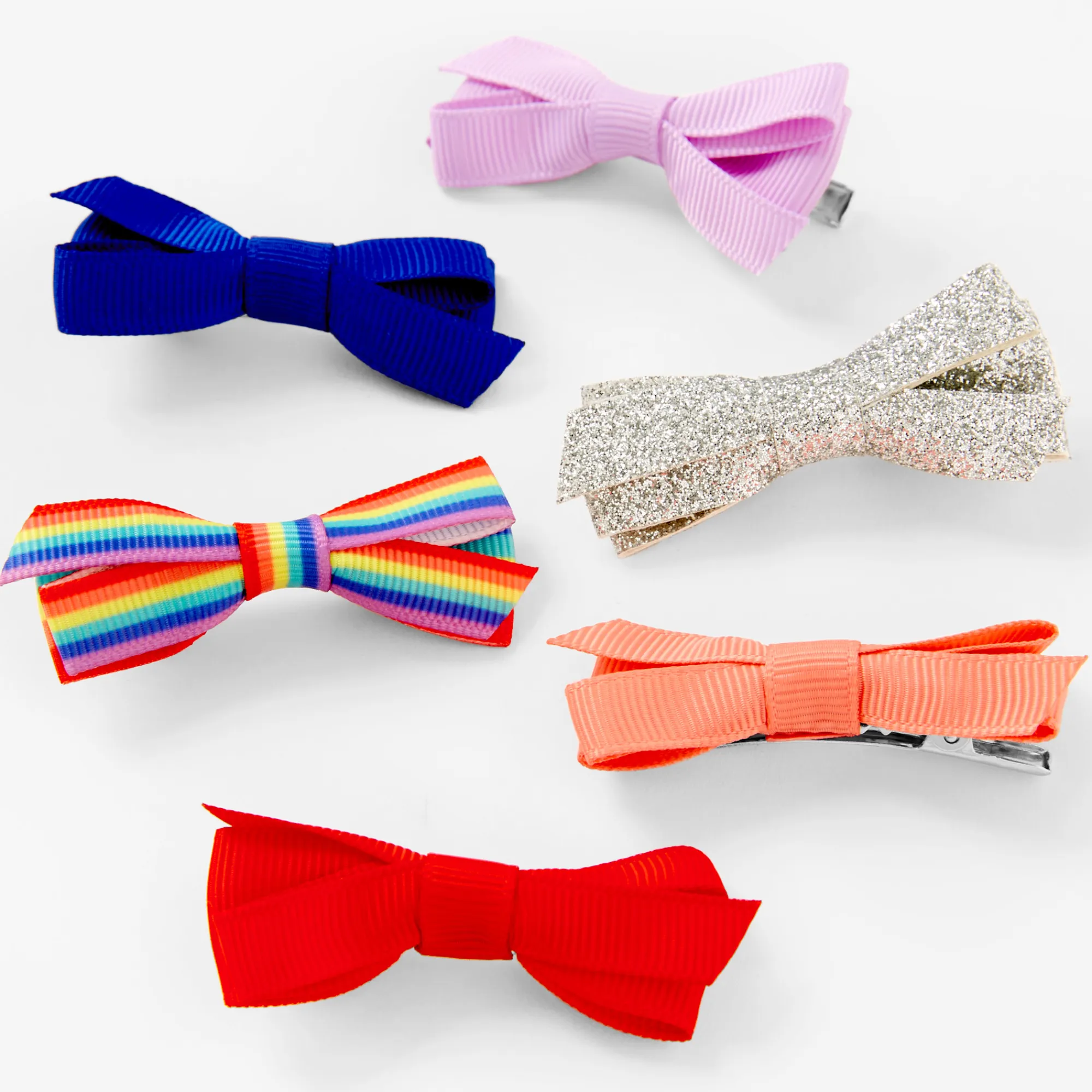 Claire's Noeuds Pour Cheveux-Barrettes à nœud arc-en-ciel, paillettes et couleurs unies Claire's Club - Lot de 6