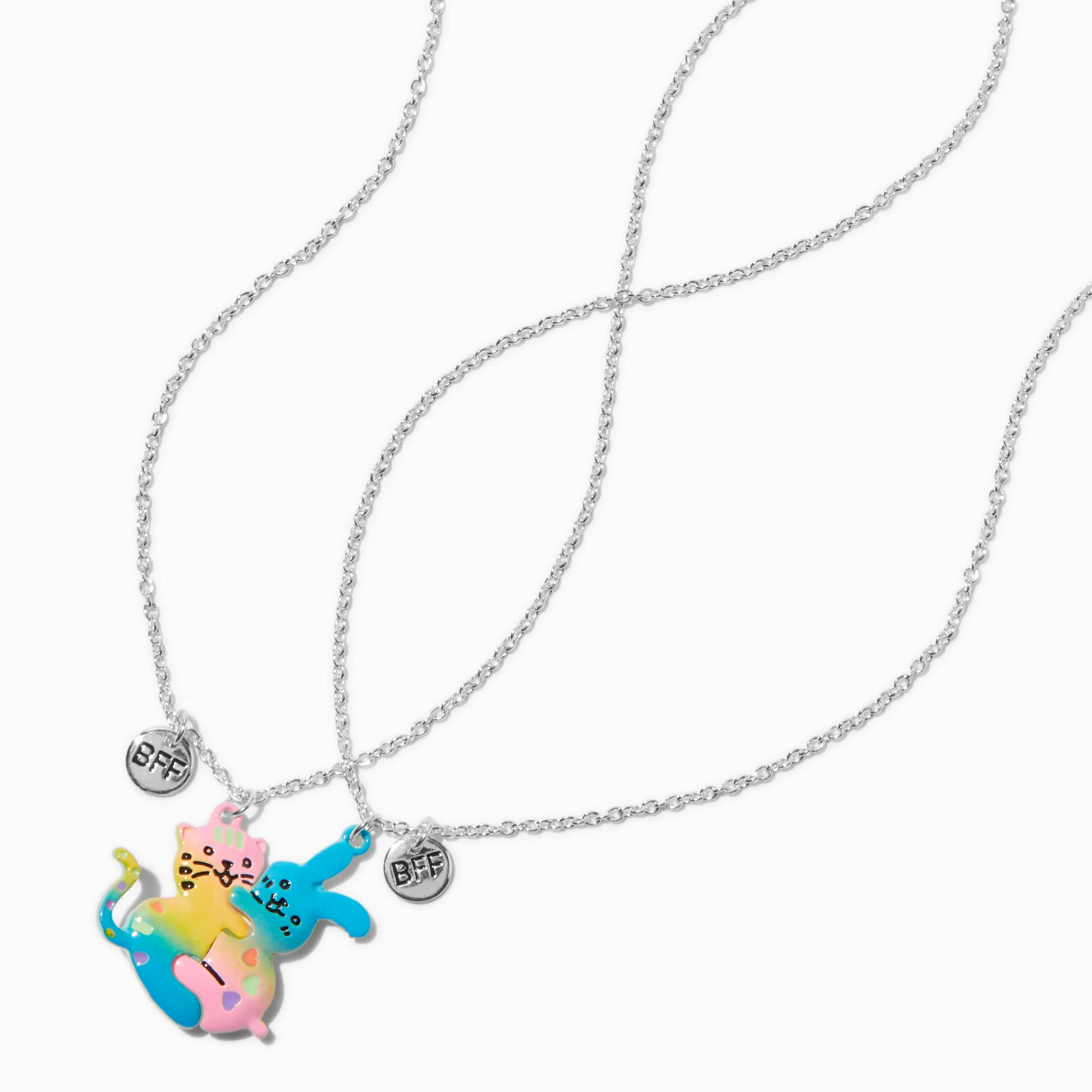 Claire's Colliers-Best Friends Hugging Cat & Rabbit Pendant Necklaces - 2 Pack