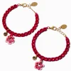 Claire's Bracelets-Best Friends Pink Enamel Flower Rhinestone Bracelets - 2 Pack