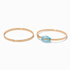Claire's Bagues-Blue Beaded Gold-tone Ring Stack - 2 Pack