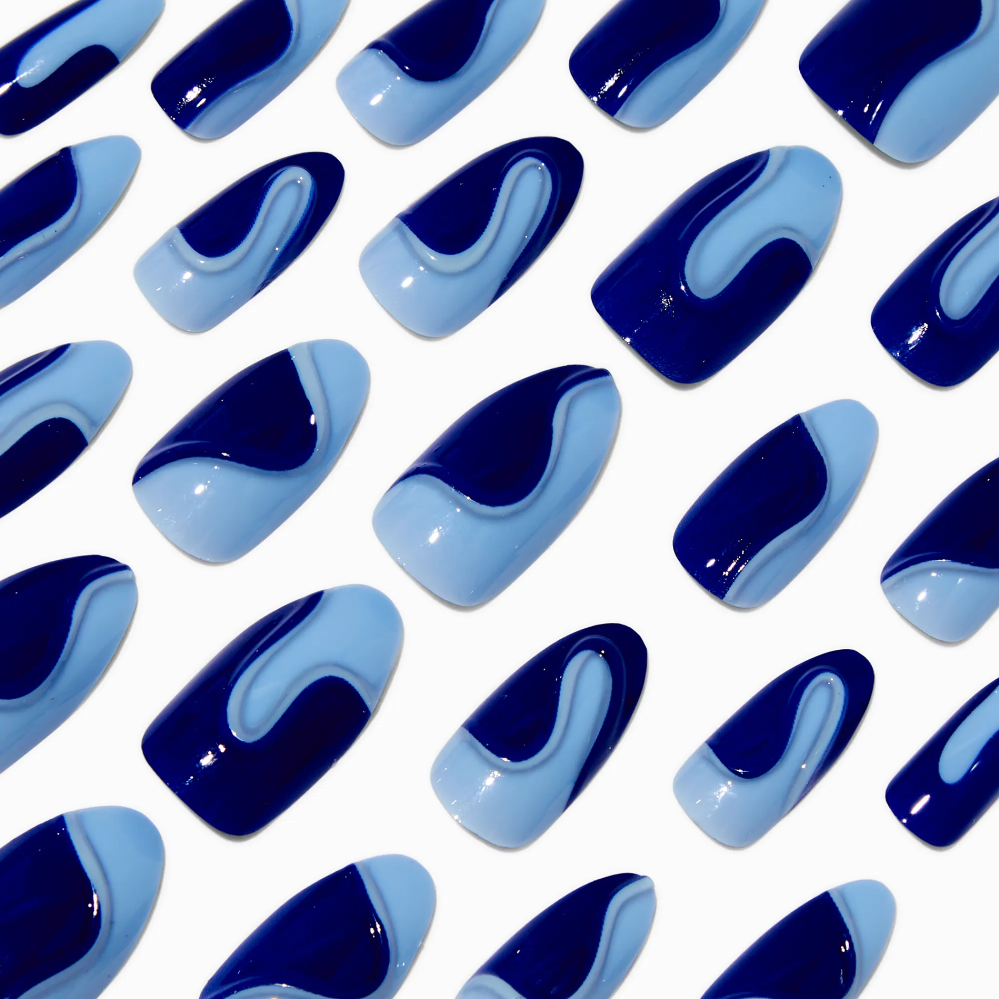 Claire's Ongles-Blue Swirl Stiletto Vegan Faux Nail Set - 24 Pack