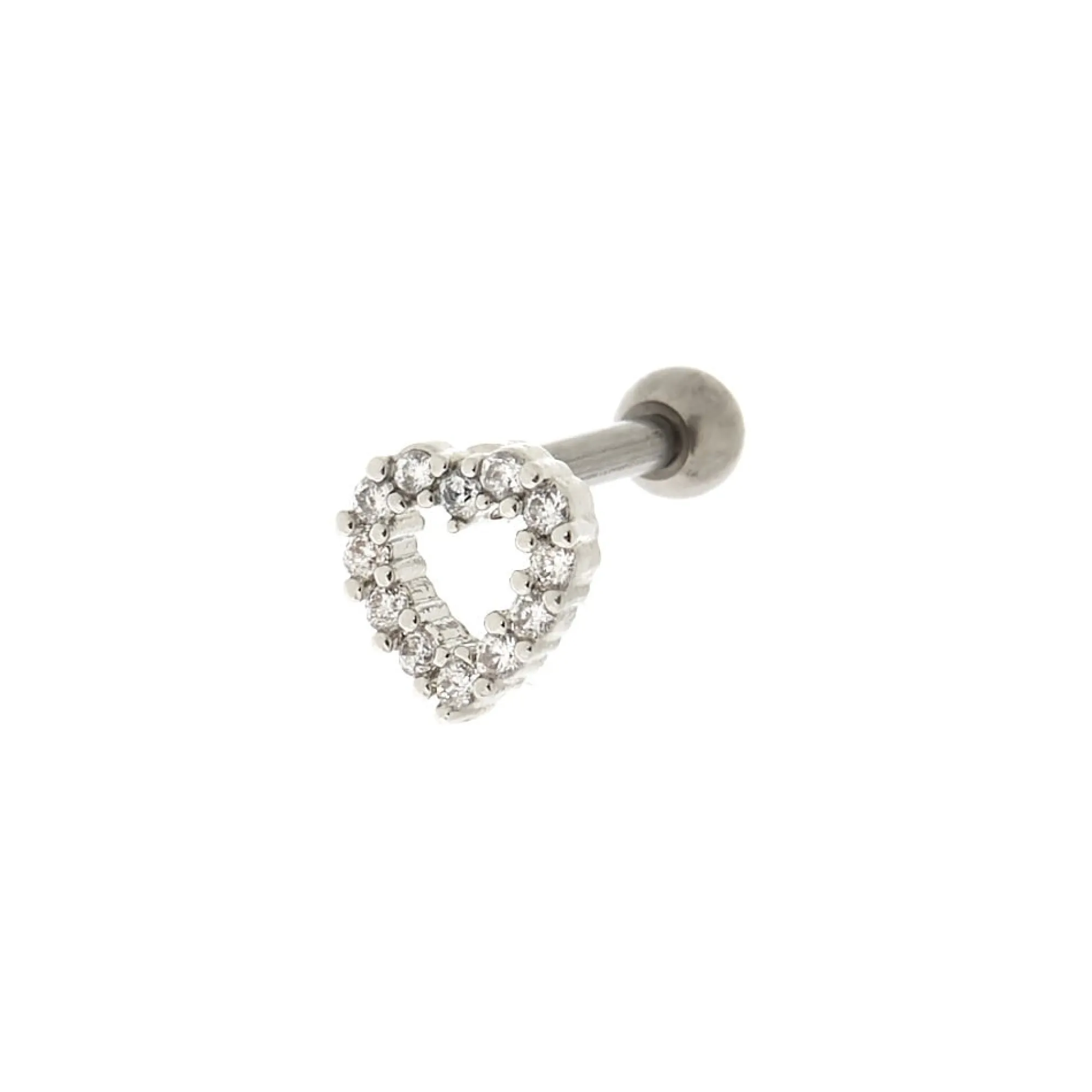 Claire's Bijoux Premium|Bijoux De Piercing-Boucle de cartilage avec cœur en strass 1,2 cm couleurs argentée et titanée