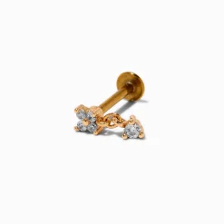 Claire's Bijoux De Piercing-Boucle d’oreille non filetée pour piercing hélix avec zircon cubique pendant en acier inoxydable couleur dorée