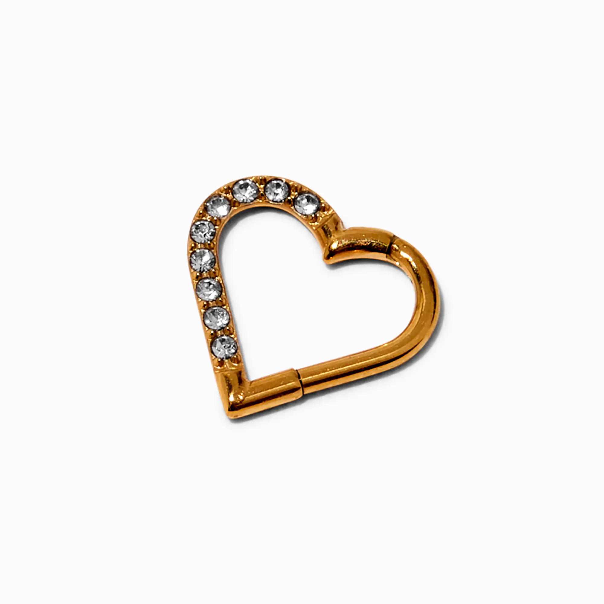 Claire's Bijoux De Piercing-Boucle d’oreille pour piercing rook 1,0 cœur strass en titane couleur dorée