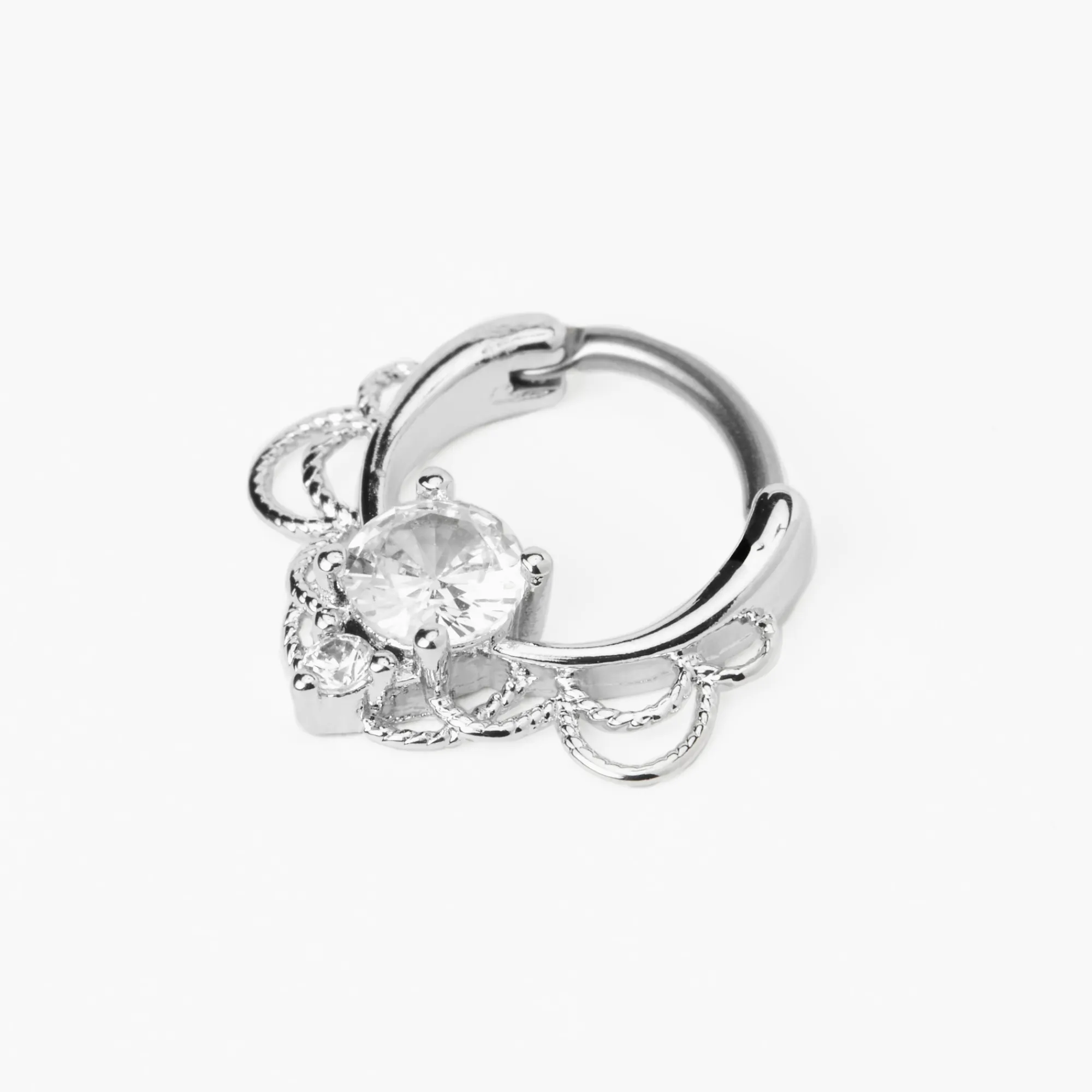 Claire's Bijoux De Piercing-Boucle d'oreille à charnière 0,8 mm hélix décorée couleur argentée