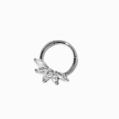 Claire's Bijoux De Piercing-Boucle d'oreille Daith à charnière fleur 1,2 mm en zircon cubique et acier inoxydable couleur argentée