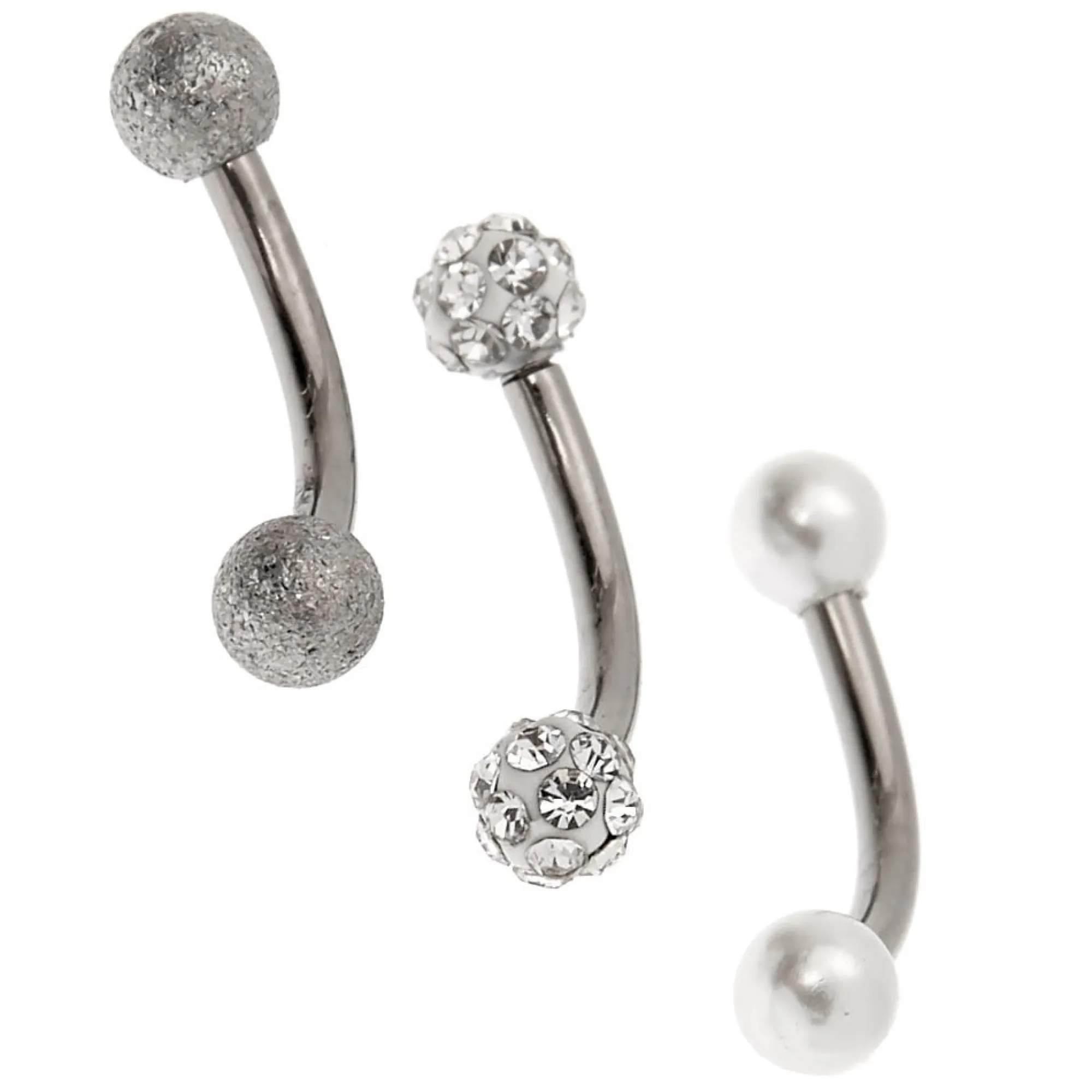 Claire's Bijoux Premium|Bijoux De Piercing-Boucles d’oreille rook perle d’imitation boule de feu 16 g couleur titané et couleur argenté - Lot de 3