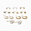 Claire's Anneaux|Pendantes-Boucles d’oreilles aux designs variés perle d'imitation et tourbillon de strass couleur dorée - Lot de 9