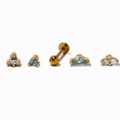 Claire's Bijoux De Piercing-Boucles d’oreilles à dos plat vertes pour piercing de cartilage 1,0 mm changeable en zircon cubique et acier inoxydable couleur dorée - Lot de 5