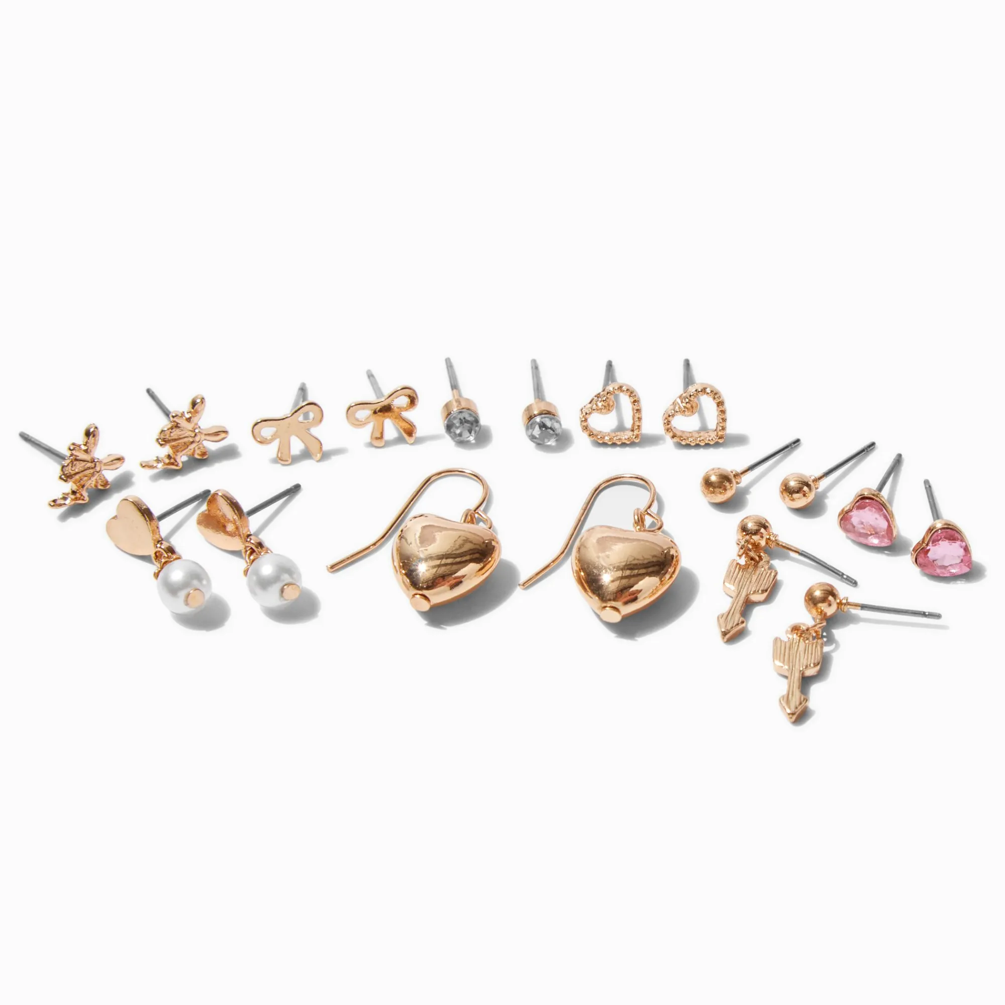 Claire's Pendantes|Clous D'oreilles-Boucles d’oreilles empilables cupidon couleur dorée - Lot de 9