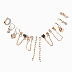 Claire's Anneaux|Pendantes-Boucles d’oreilles empilables noires - Lot de 6