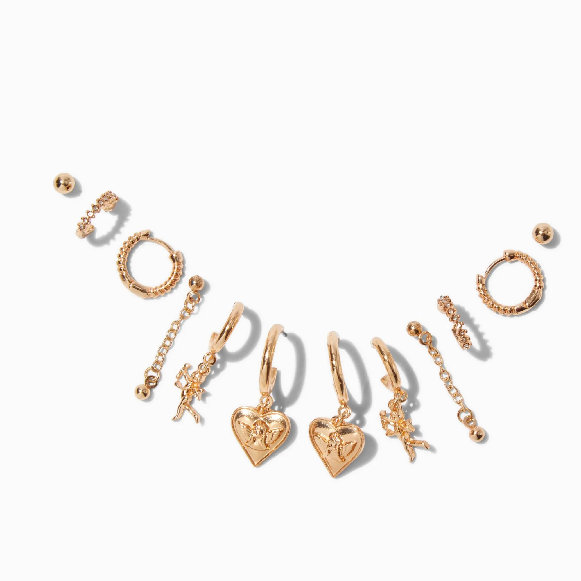 Claire's Anneaux|Clous D'oreilles-Boucles d’oreilles empilables cupidon couleur dorée - Lot de 6