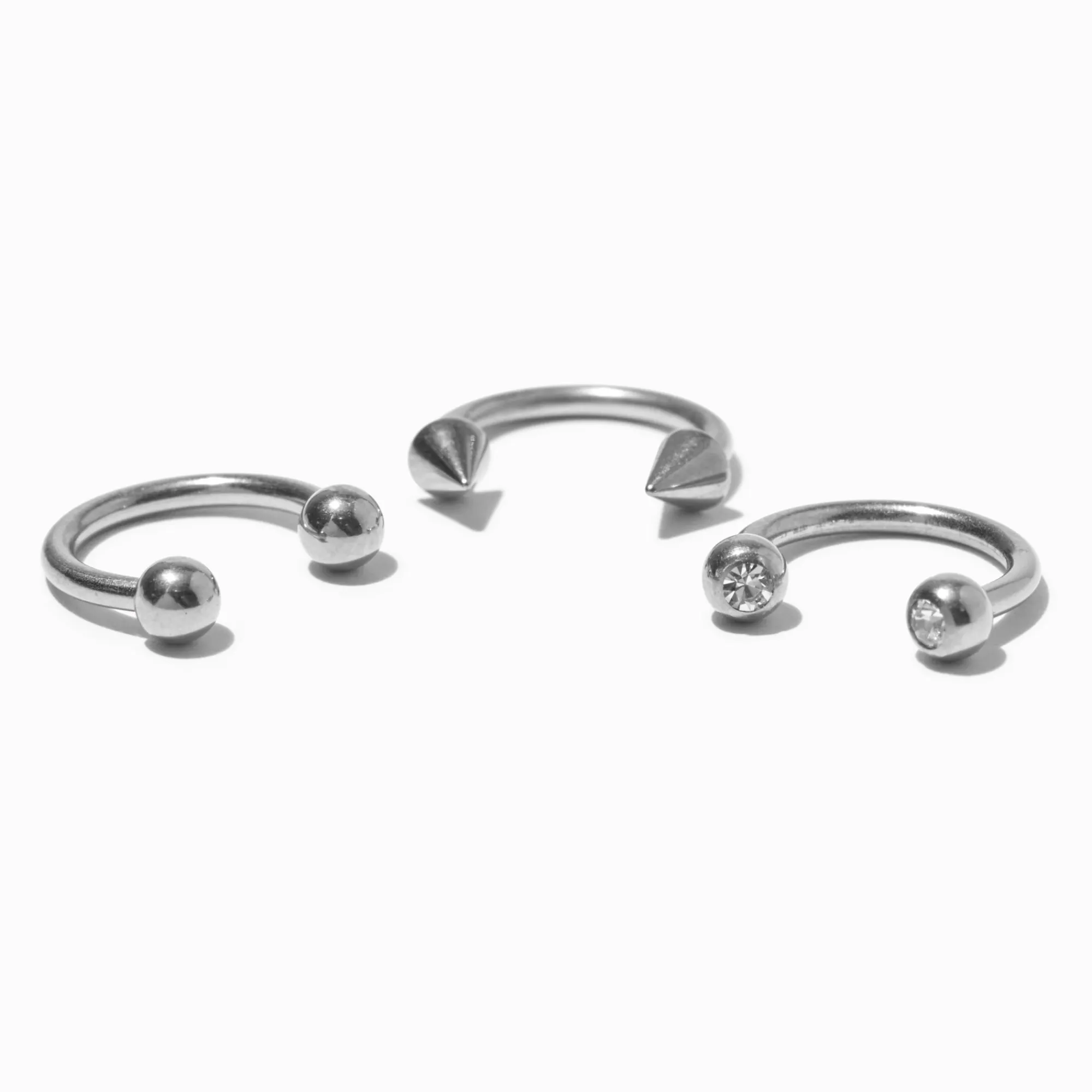 Claire's Bijoux Premium|Bijoux De Piercing-Boucles d’oreilles fer à cheval 1,2 mm pour piercing hélix en titane couleur argentée - Lot de 3