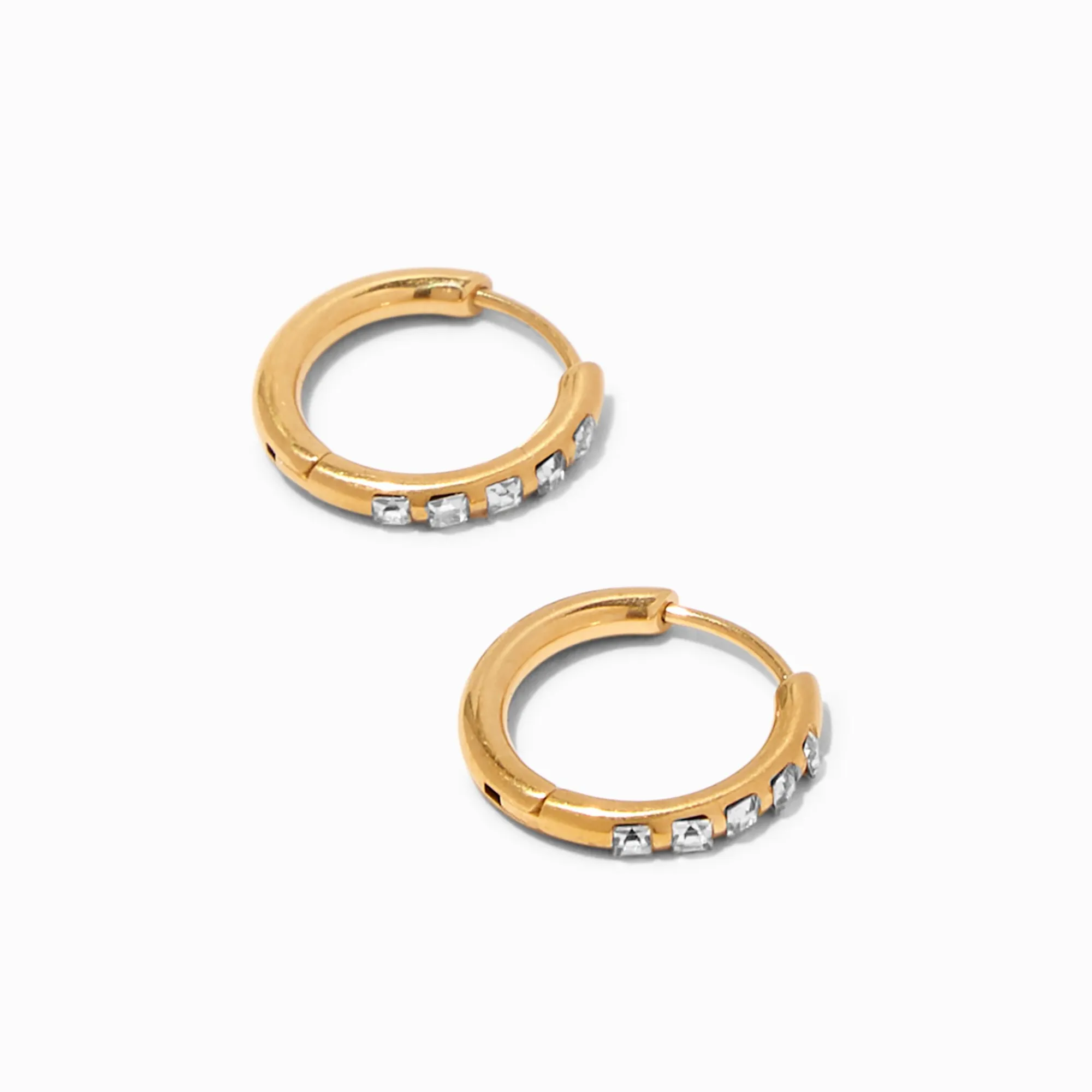 Claire's Anneaux|Bijoux Premium-Boucles d’oreilles huggies avec strass 10 mm en titane couleur dorée - Collection C Luxe