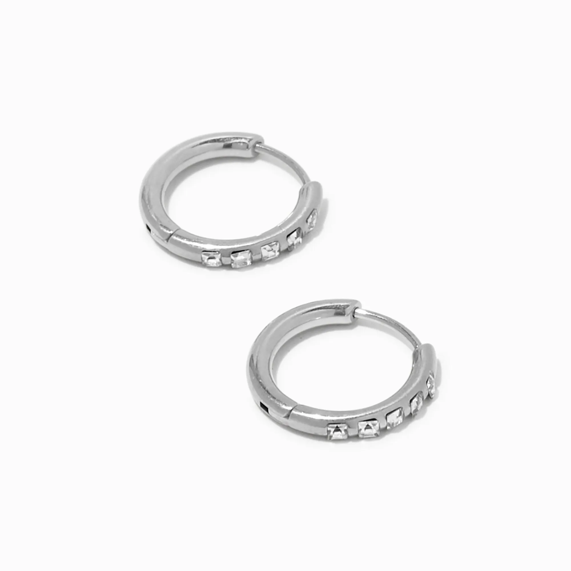 Claire's Anneaux|Bijoux Premium-Boucles d’oreilles huggies avec strass 10 mm en titane couleur argentée - Collection C Luxe
