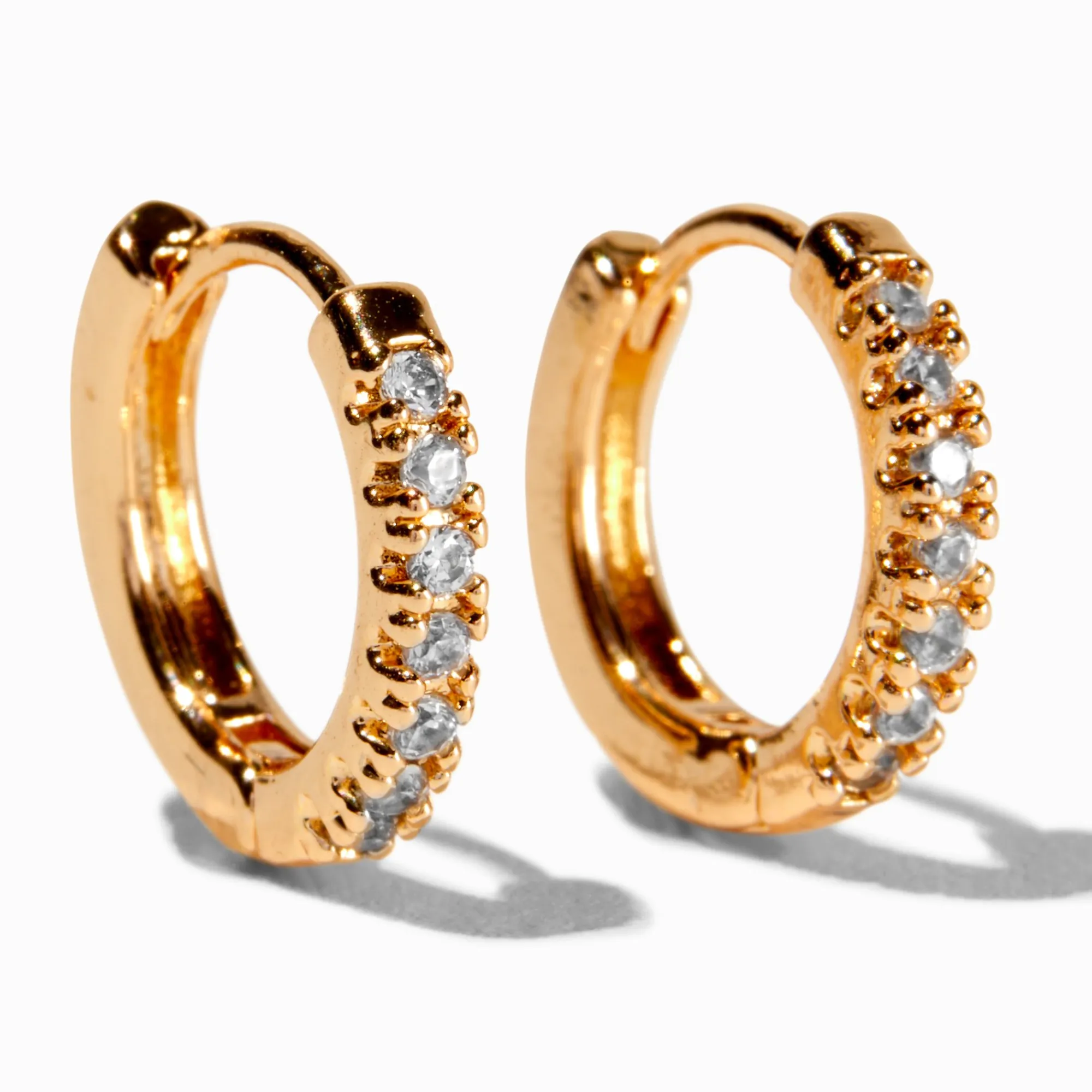 Claire's Anneaux|Clous D'oreilles-Boucles d’oreilles huggies avec strass en zircon cubique d'imitation empilées 10 mm couleur dorée