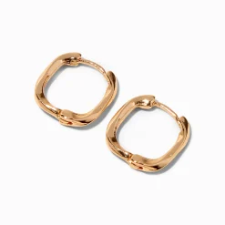 Claire's Anneaux-Boucles d’oreilles huggies 15 mm style métal fondu couleur dorée