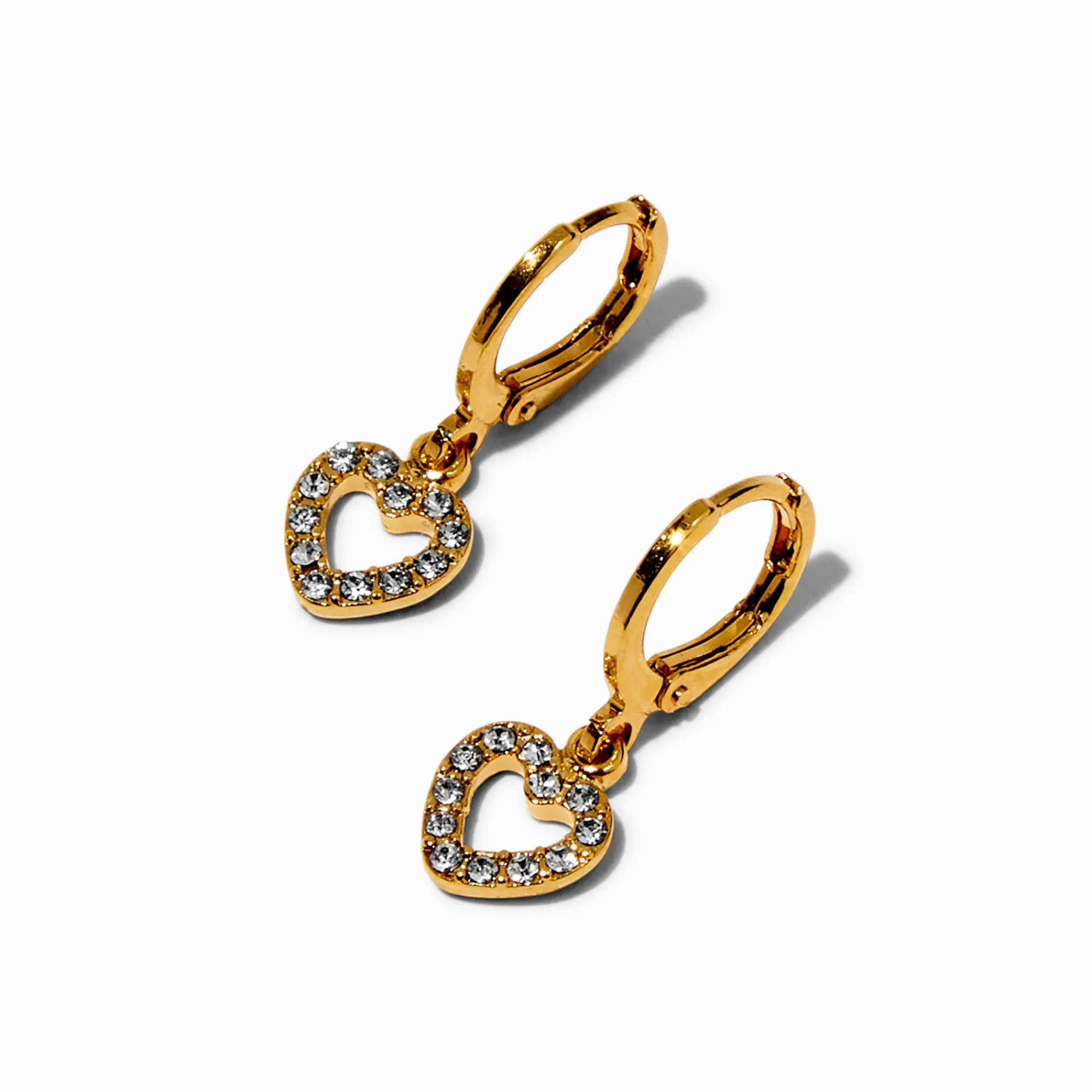 Claire's Anneaux|Bijoux Premium-Boucles d’oreilles huggies 10 mm cœur ajouré strass couleur dorée jaune C LUXE by Claire's