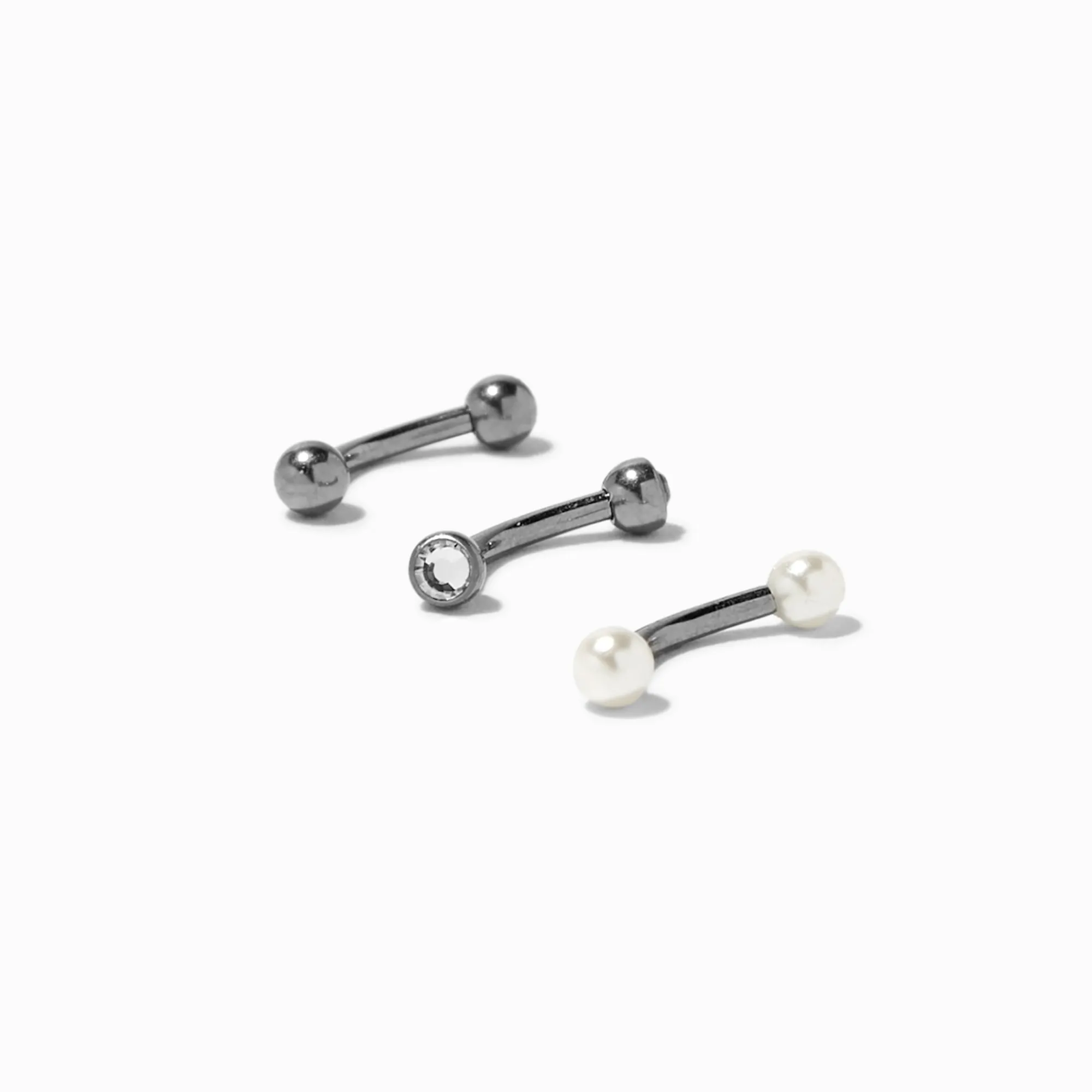 Claire's Bijoux Premium|Bijoux De Piercing-Boucles d’oreilles rook strass boule et perles d'imitation 1,2 mm en titane couleur argentée - Lot de 3